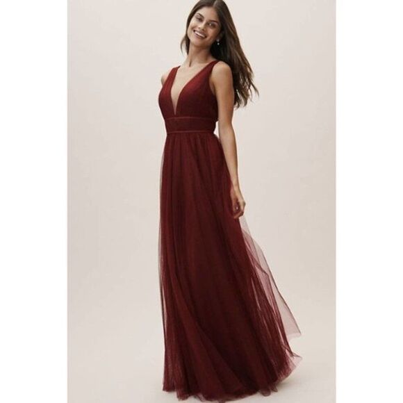 Jenny Yoo Collection x Anthropologie Sarita Rich Cabernet Tulle Maxi Dress Sz 8 - Picture 1 of 10